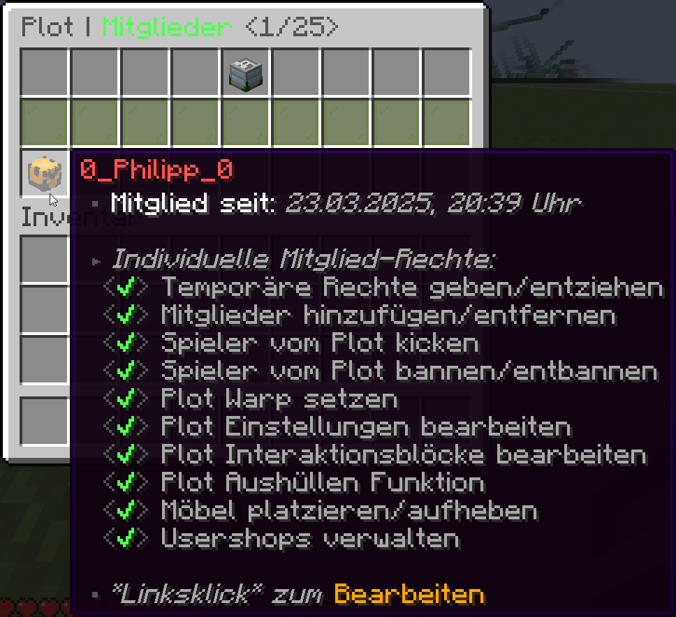 Mitgliederliste eines Plots (/plot memberlist)