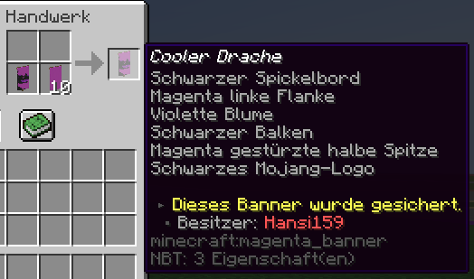 Sicht des Spielers, der das Banner gesichert hat, wenn er versucht es zu kopieren.