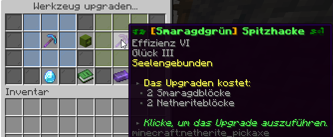 Dieselbe Spitzhacke nach dem Upgrade.